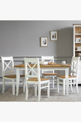 Esszimmerstuhl Kiefernholz weiß-braun Landhausstil